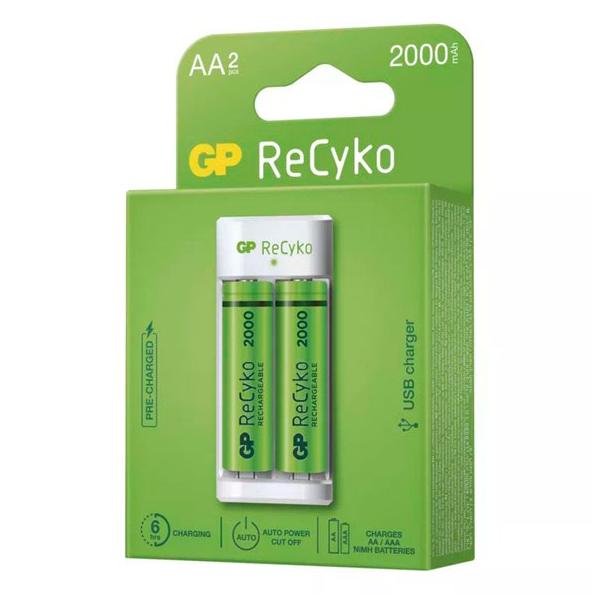 RECHARGE BATTERY CHARGER + 2 AA GP BATTERIES