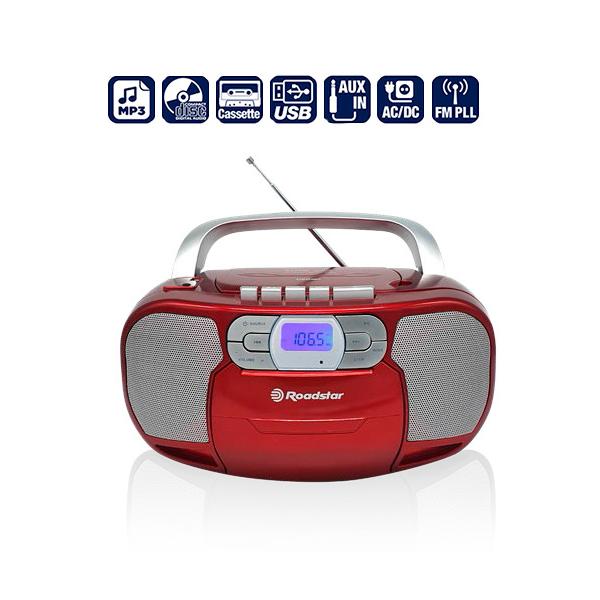 RADIO CASSETTE CD ROJO MP3 USB ROADSTAR